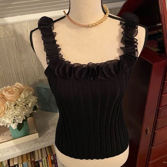 NWOT! #COQUETTE-GIRL Silk Stretch Ruffled Top M - Picture 1 of 7